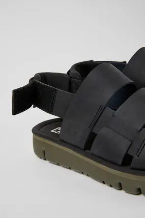 Oruga Black leather and textile sandals for men