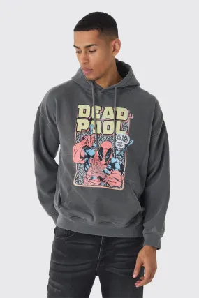 Oversized Marvel Deadpool Wash License Hoodie