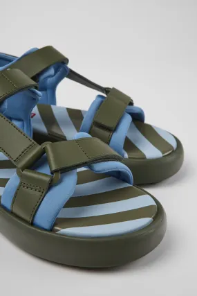 Pelotas Flota Green and blue leather and textile sandals for men