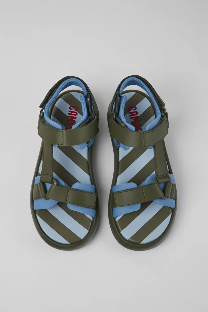 Pelotas Flota Green and blue leather and textile sandals for men