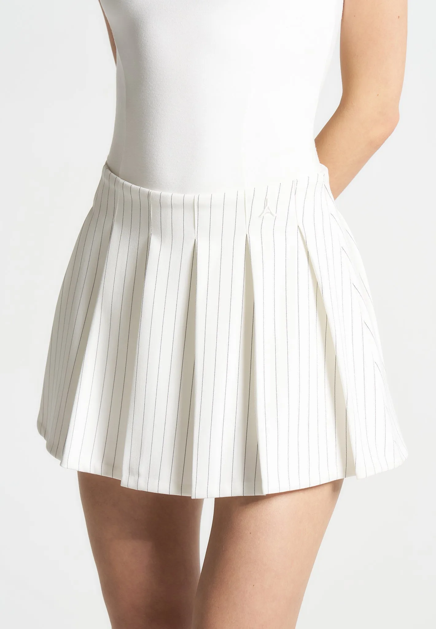 Pinstripe Pleated Skort - White