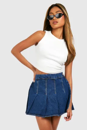 Pleated Denim Tennis Skort