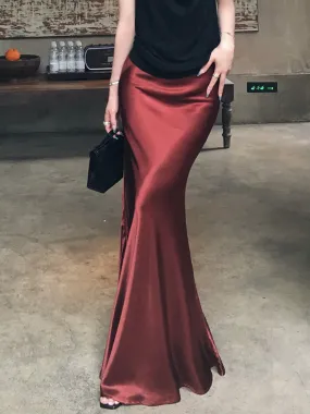 Pleated Satin Maxi Skirt