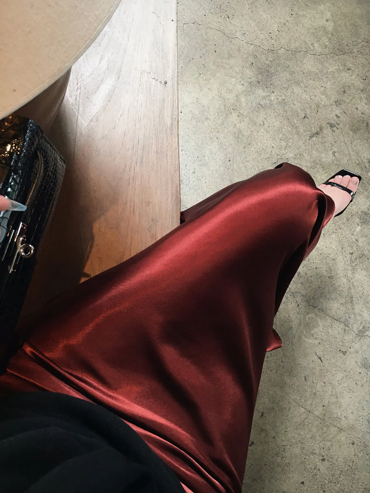 Pleated Satin Maxi Skirt