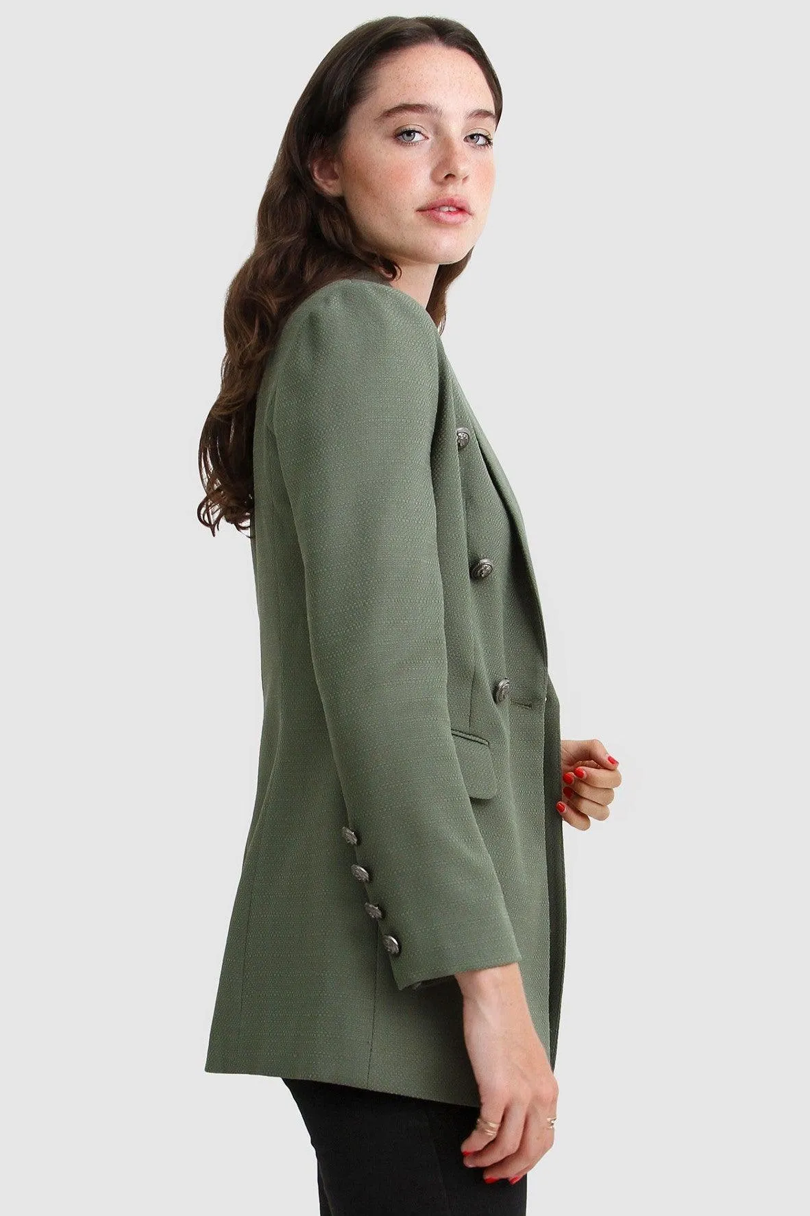 Princess Polly Textured Weave Blazer In Military