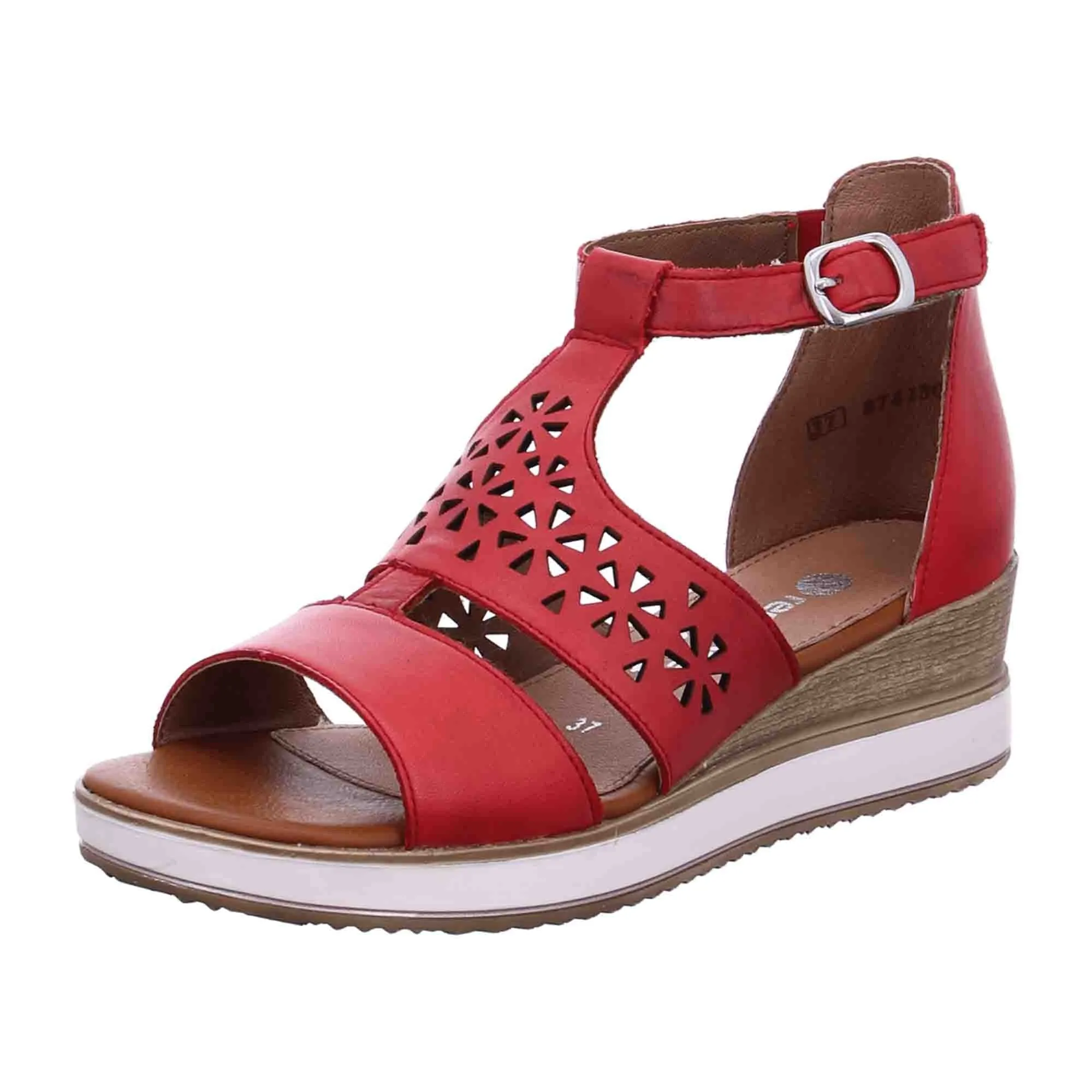 Remonte D6450-33 Red Leather Wedge Sandals for Women Comfortable Stylish