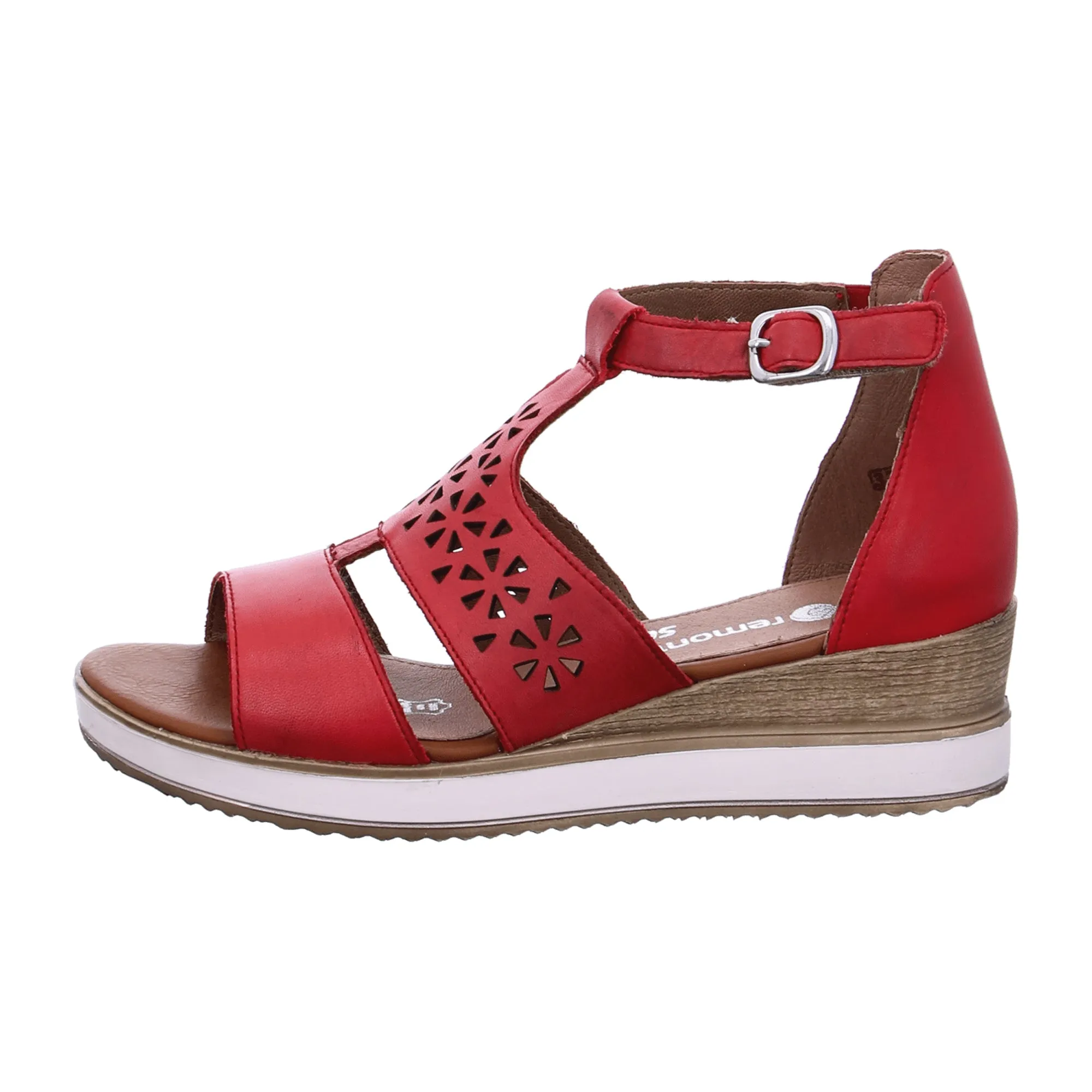 Remonte D6450-33 Red Leather Wedge Sandals for Women Comfortable Stylish