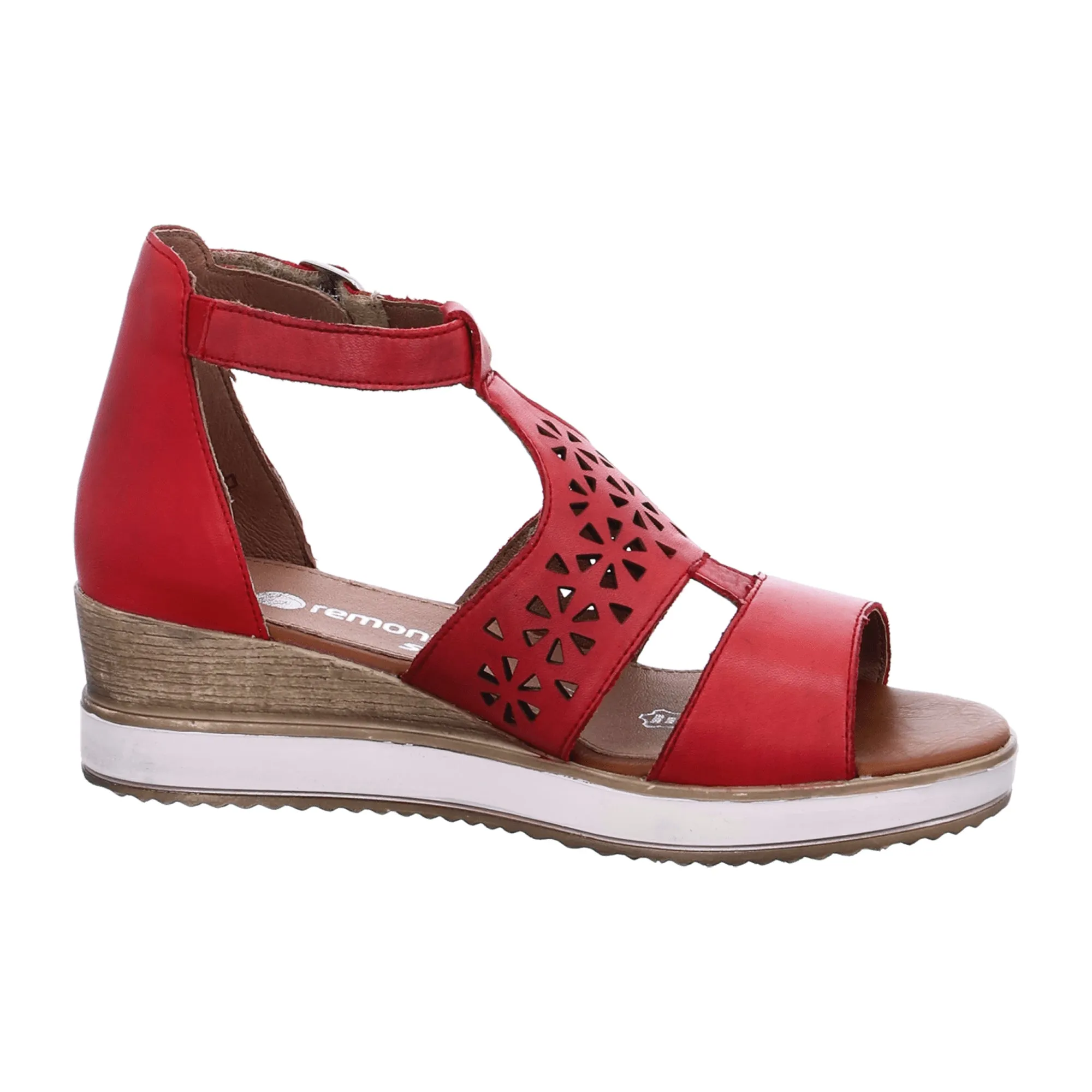 Remonte D6450-33 Red Leather Wedge Sandals for Women Comfortable Stylish