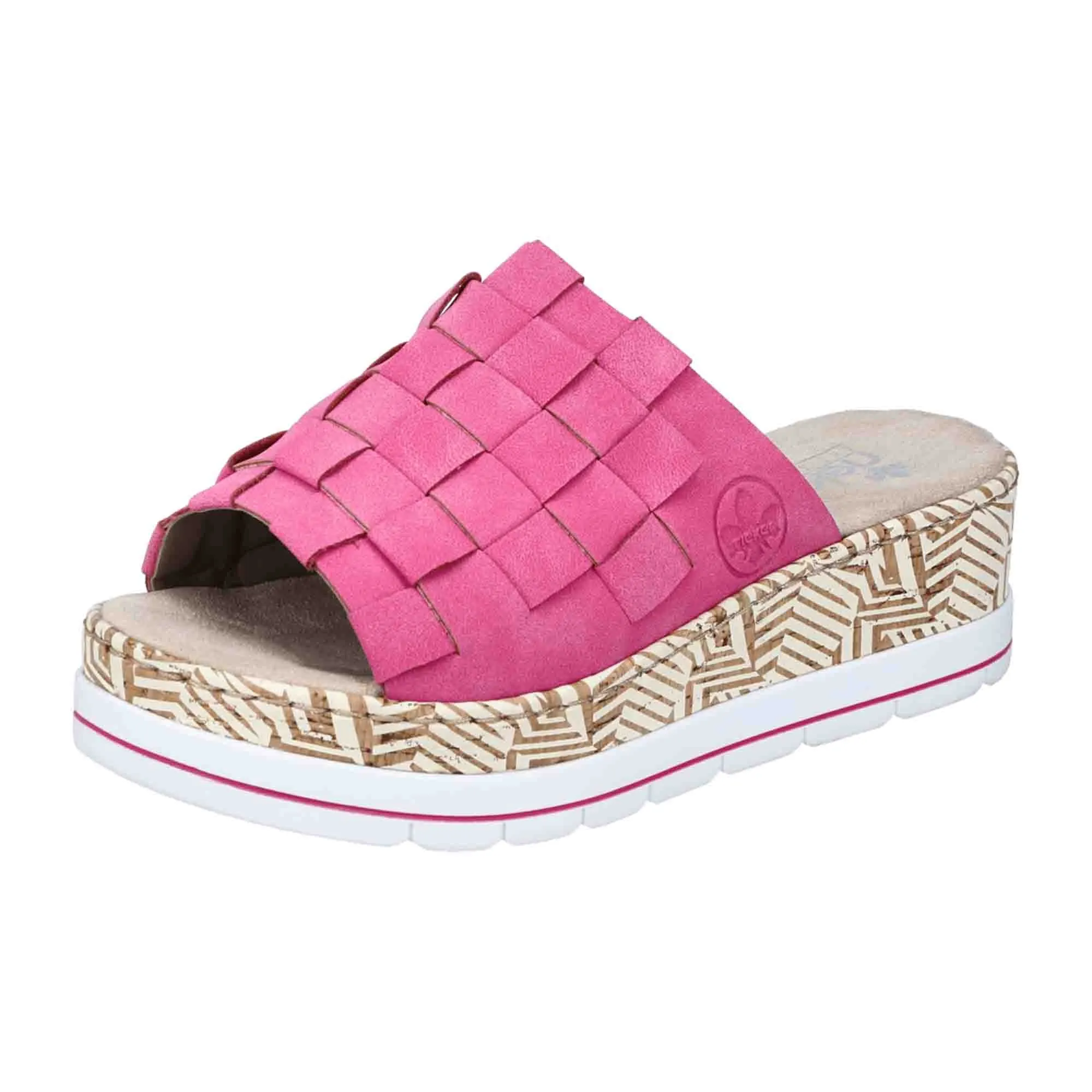 Rieker Pink Braided Slip-On Sandals for Women with Cushioned Sole