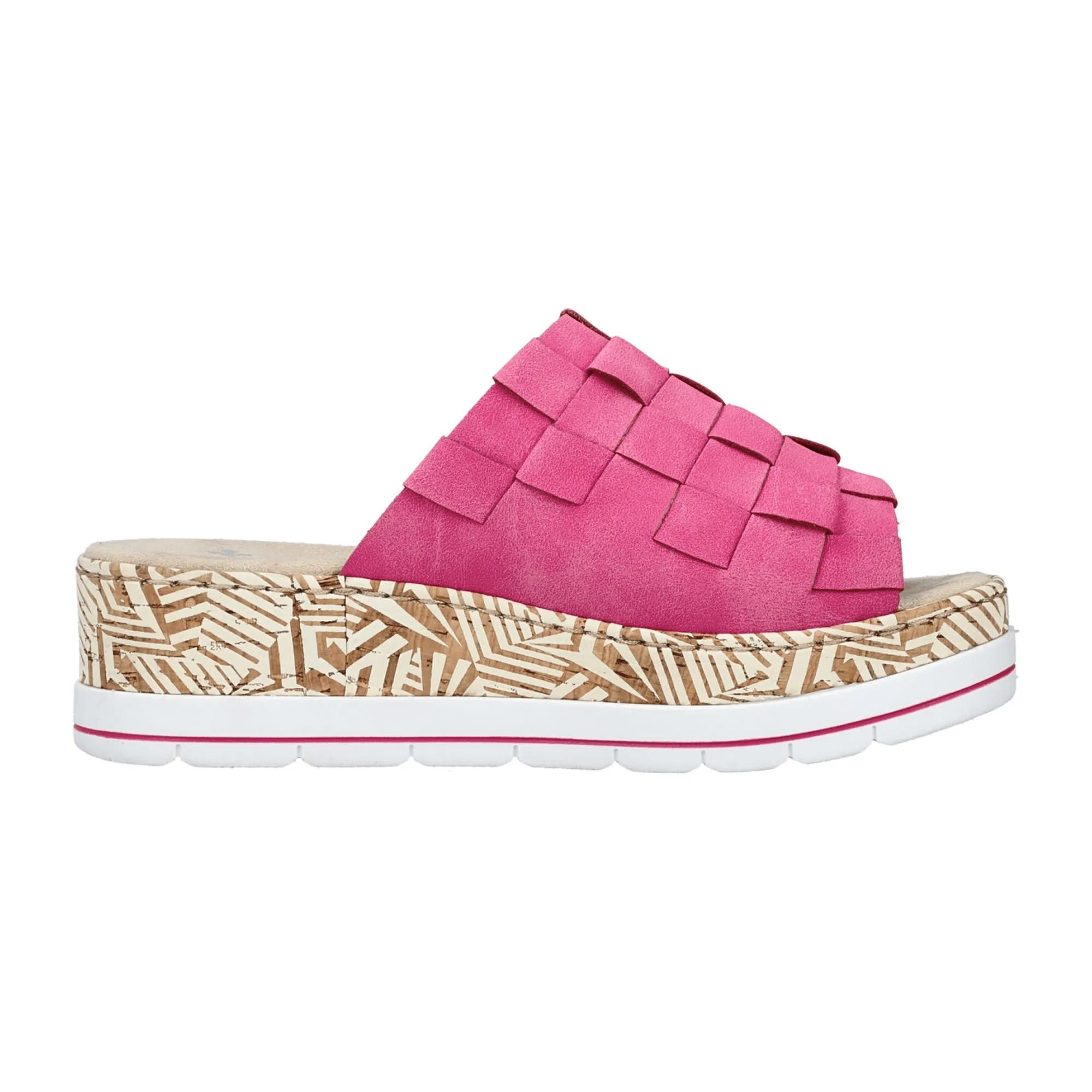 Rieker Pink Braided Slip-On Sandals for Women with Cushioned Sole