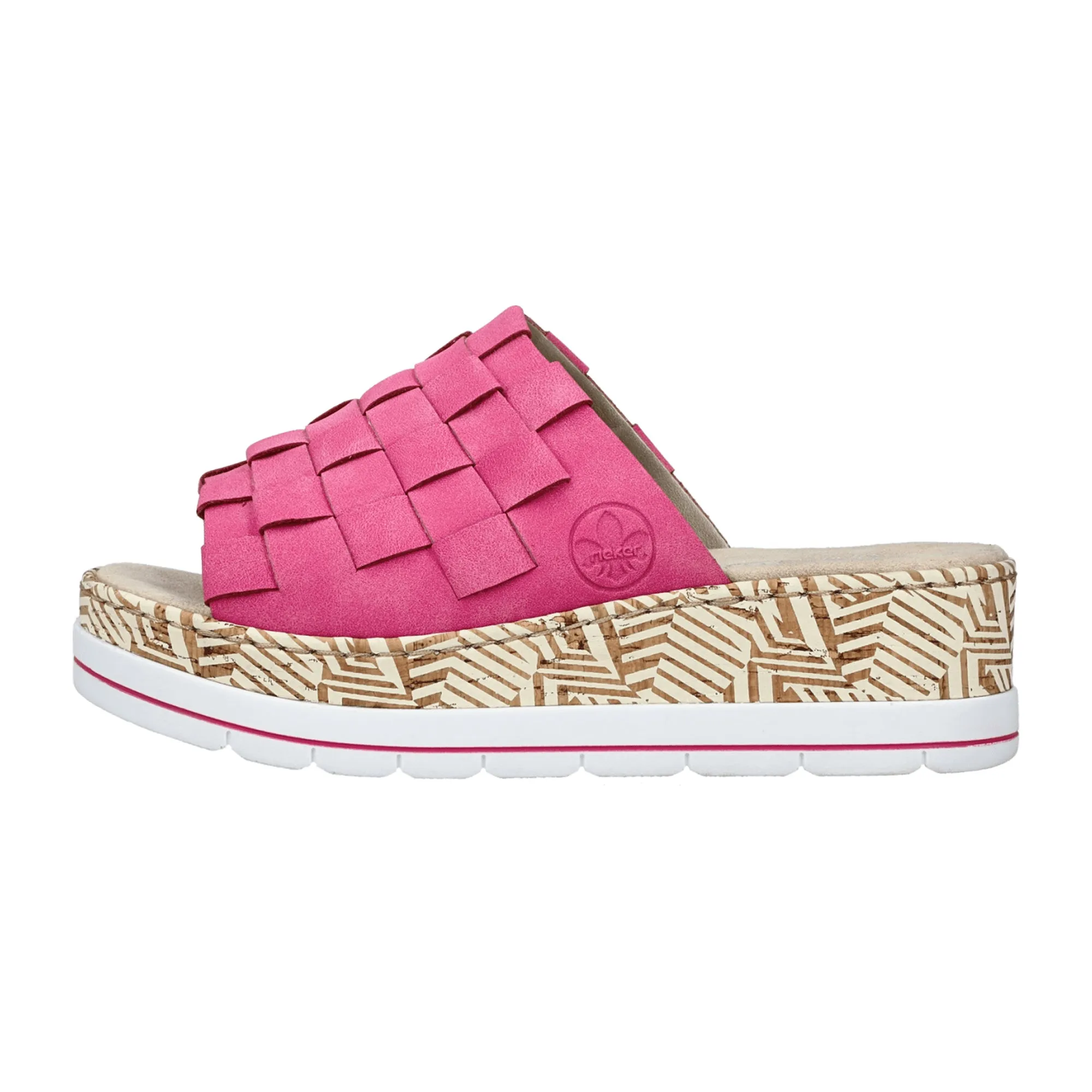 Rieker Pink Braided Slip-On Sandals for Women with Cushioned Sole