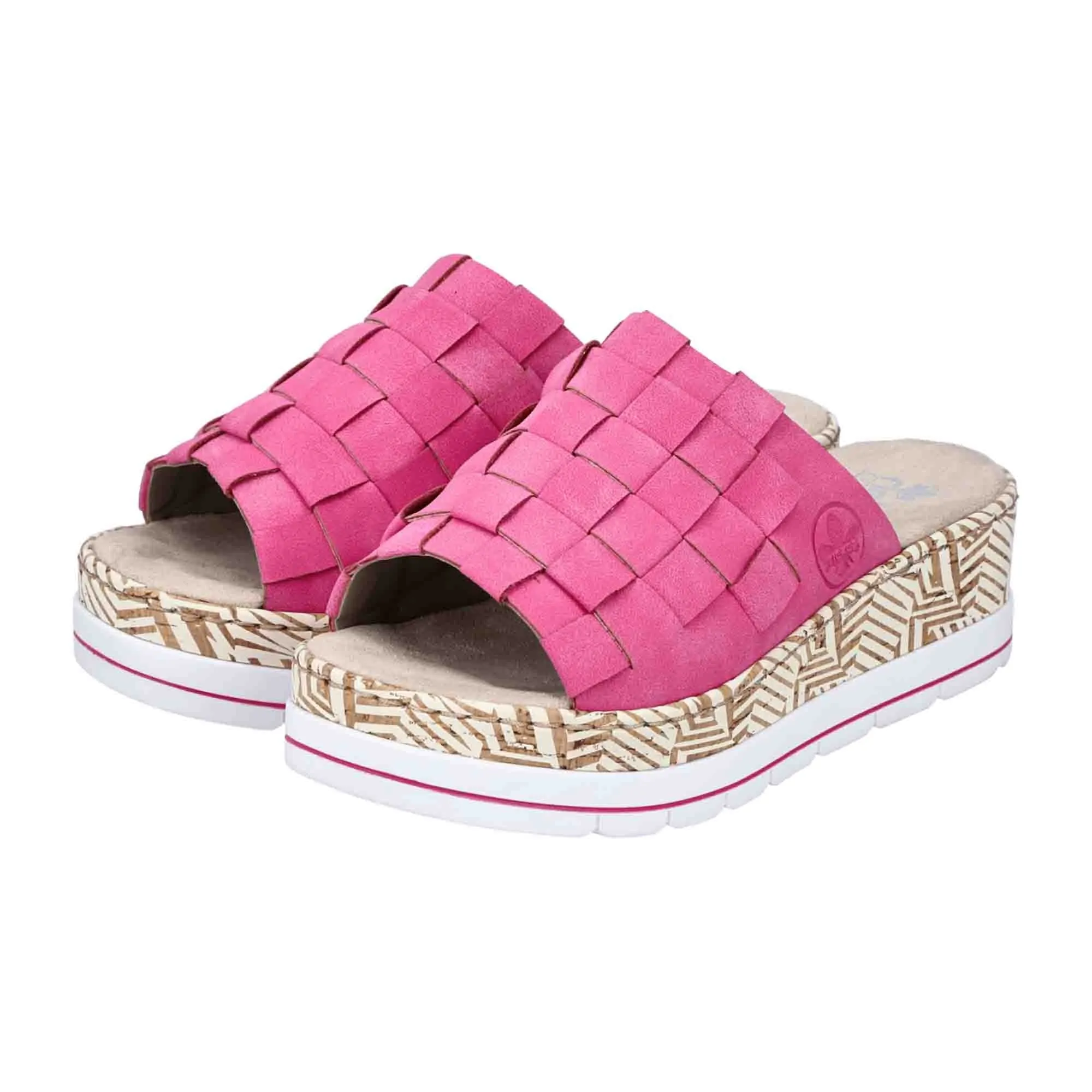 Rieker Pink Braided Slip-On Sandals for Women with Cushioned Sole