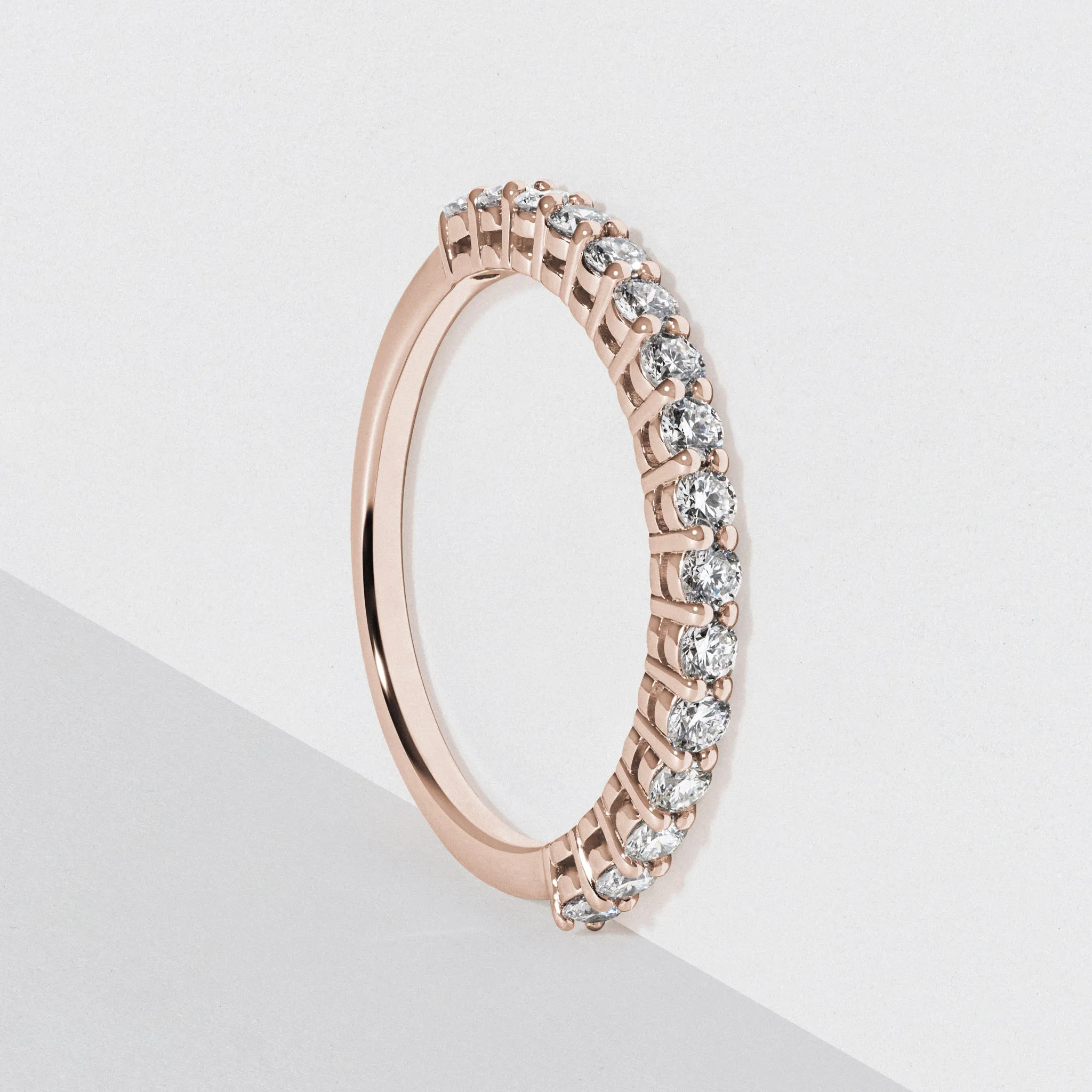 Rose Gold Diamond Half Eternity Wedding Band - Polished 2mm