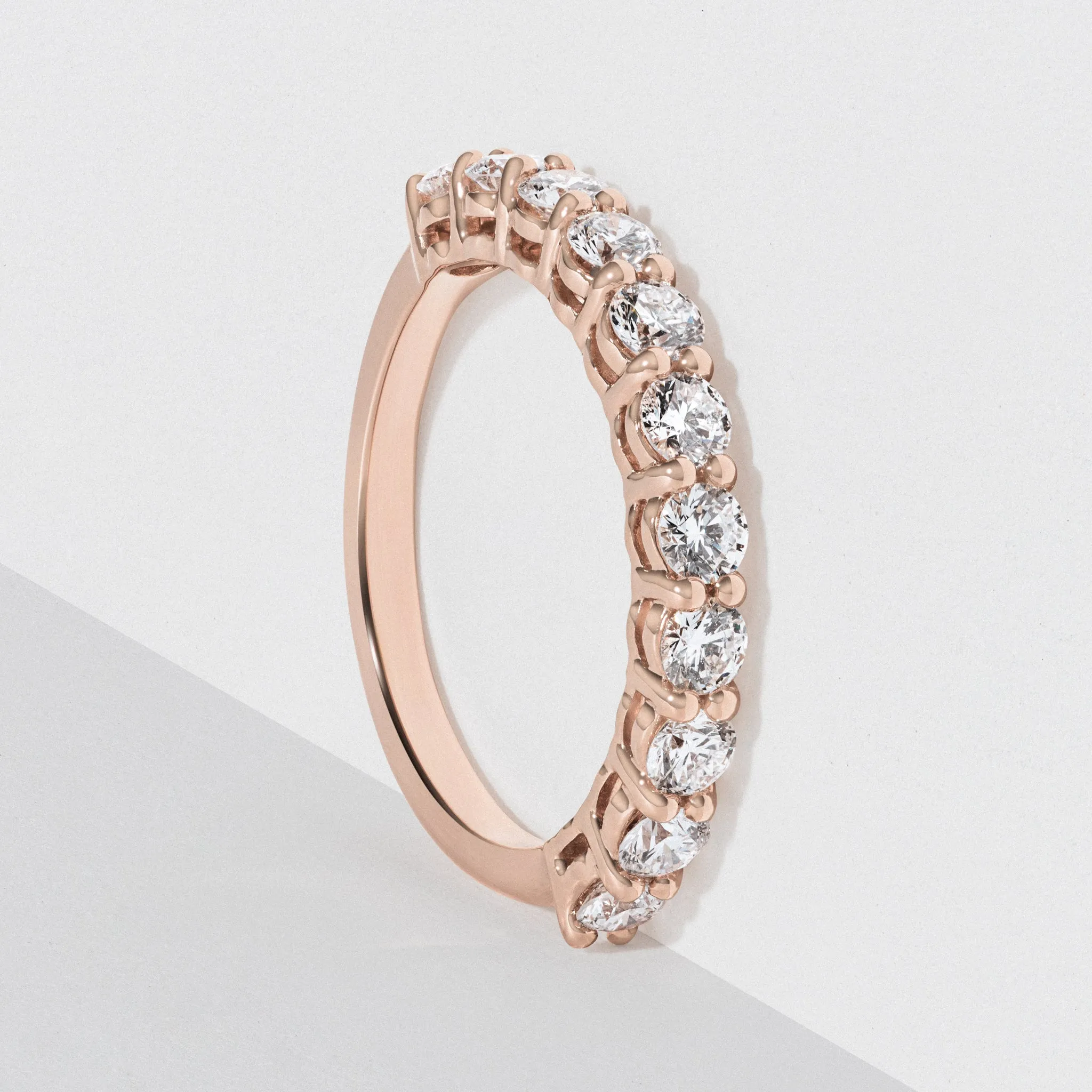 Rose Gold Diamond Half Eternity Wedding Band - Polished 3mm