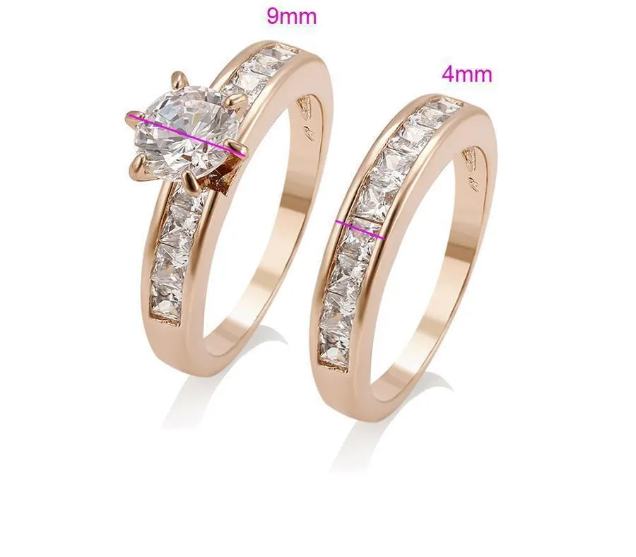 Rose Gold Wedding Engagement Ring Set Round Cubic Zirconia