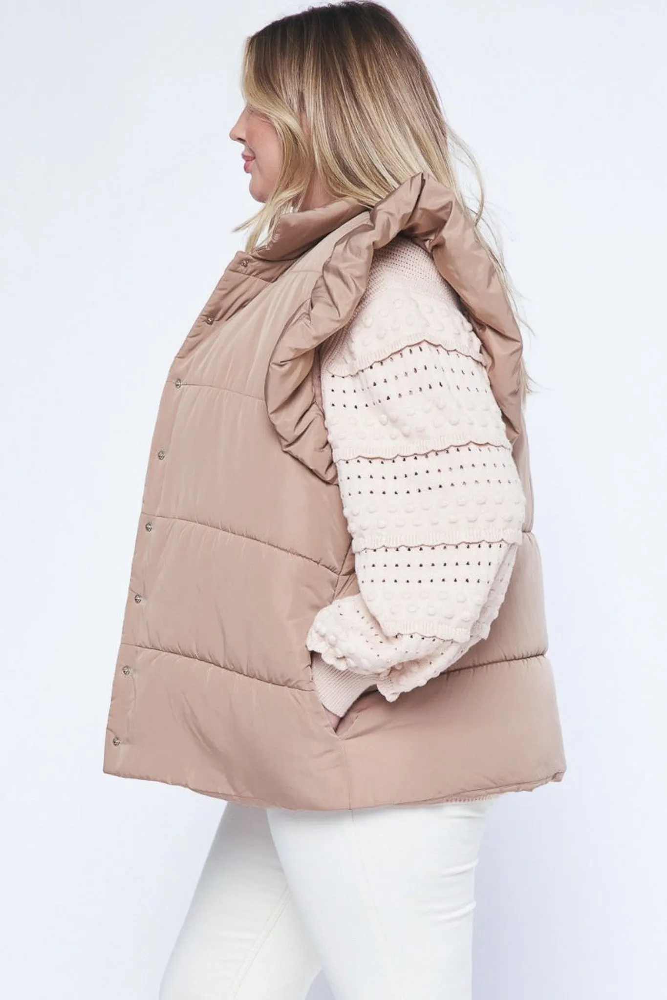 Ruffled Puffer Caramel Quilted Vest