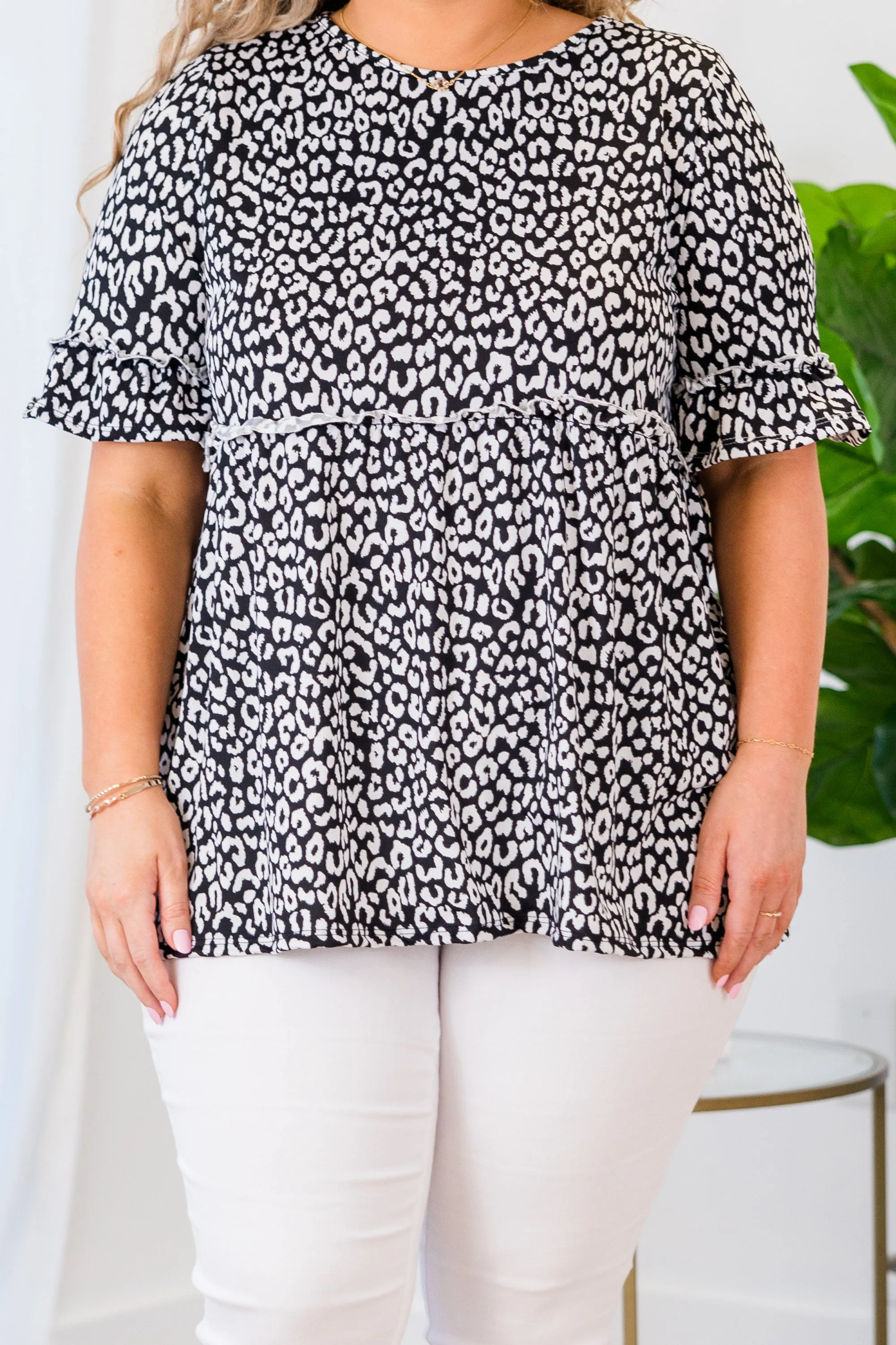 Sensational Flair Top, Black Leopard