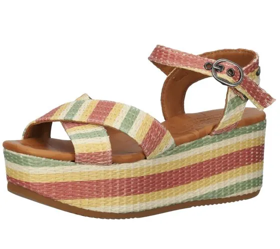 SHABBIES Amsterdam women's sandals, platform sandals with real leather 154020024 5003 green/yellow/red/beige