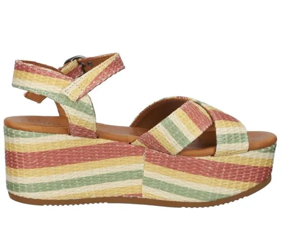 SHABBIES Amsterdam women's sandals, platform sandals with real leather 154020024 5003 green/yellow/red/beige