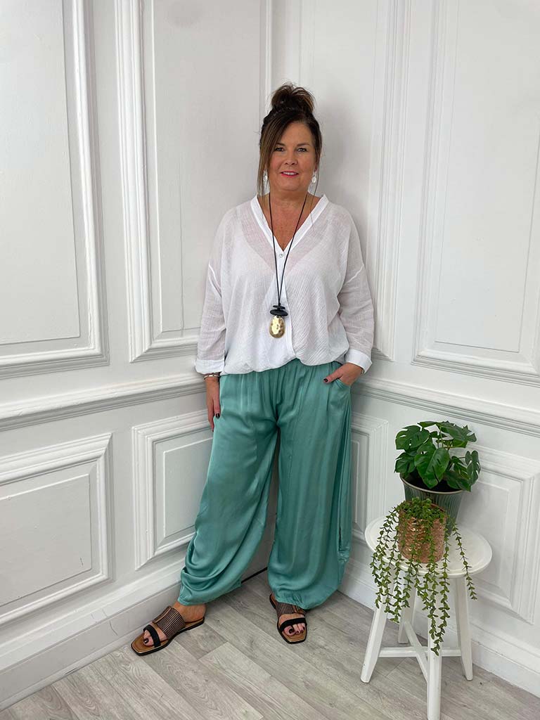 Silk Feel Cocoon Trousers - Sea Green