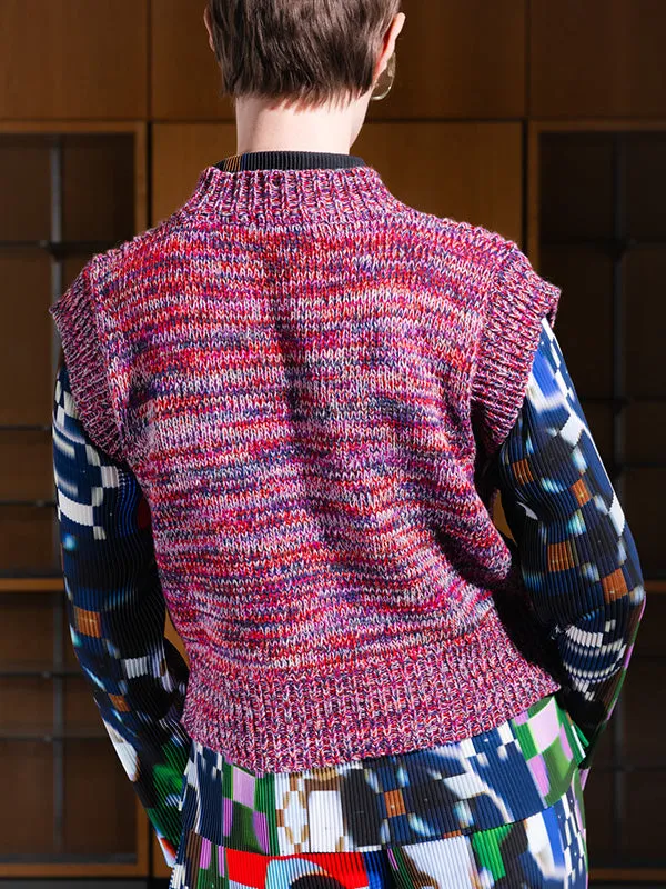 Six End Knit Vest - Magenta Navy Orange Square