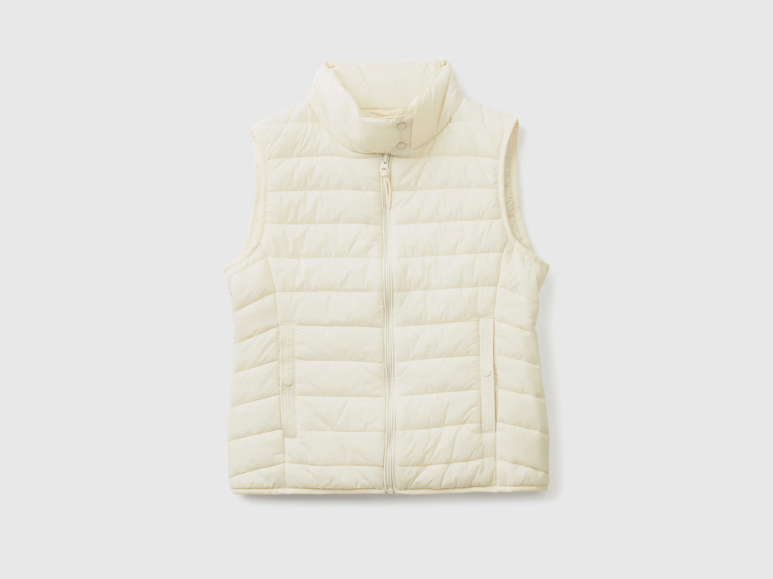 Sleeveless puffer jacket with recycled wadding - Creamy White | Benetton