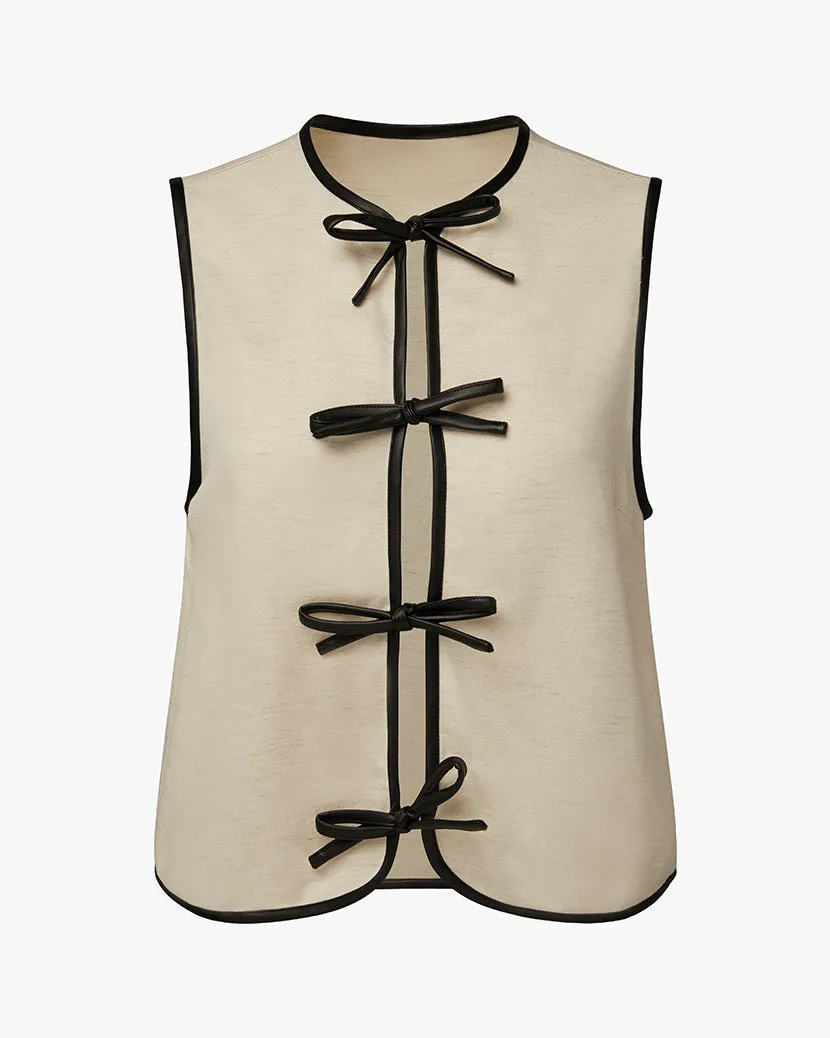 Tie Front Vest | Ivory x Black