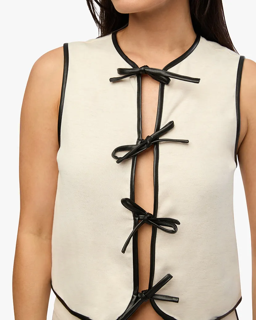 Tie Front Vest | Ivory x Black