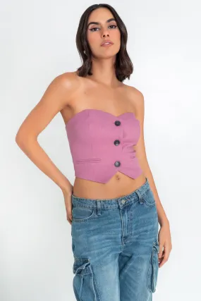 Top strapless escote corazón con botones