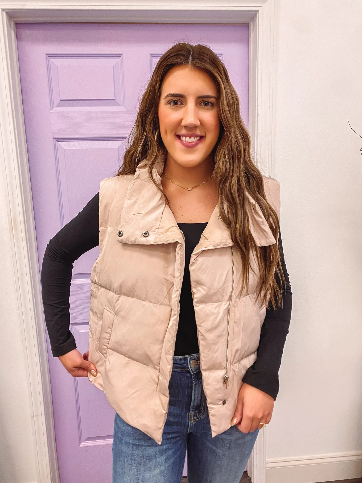 True Statement Beige Puffer Vest