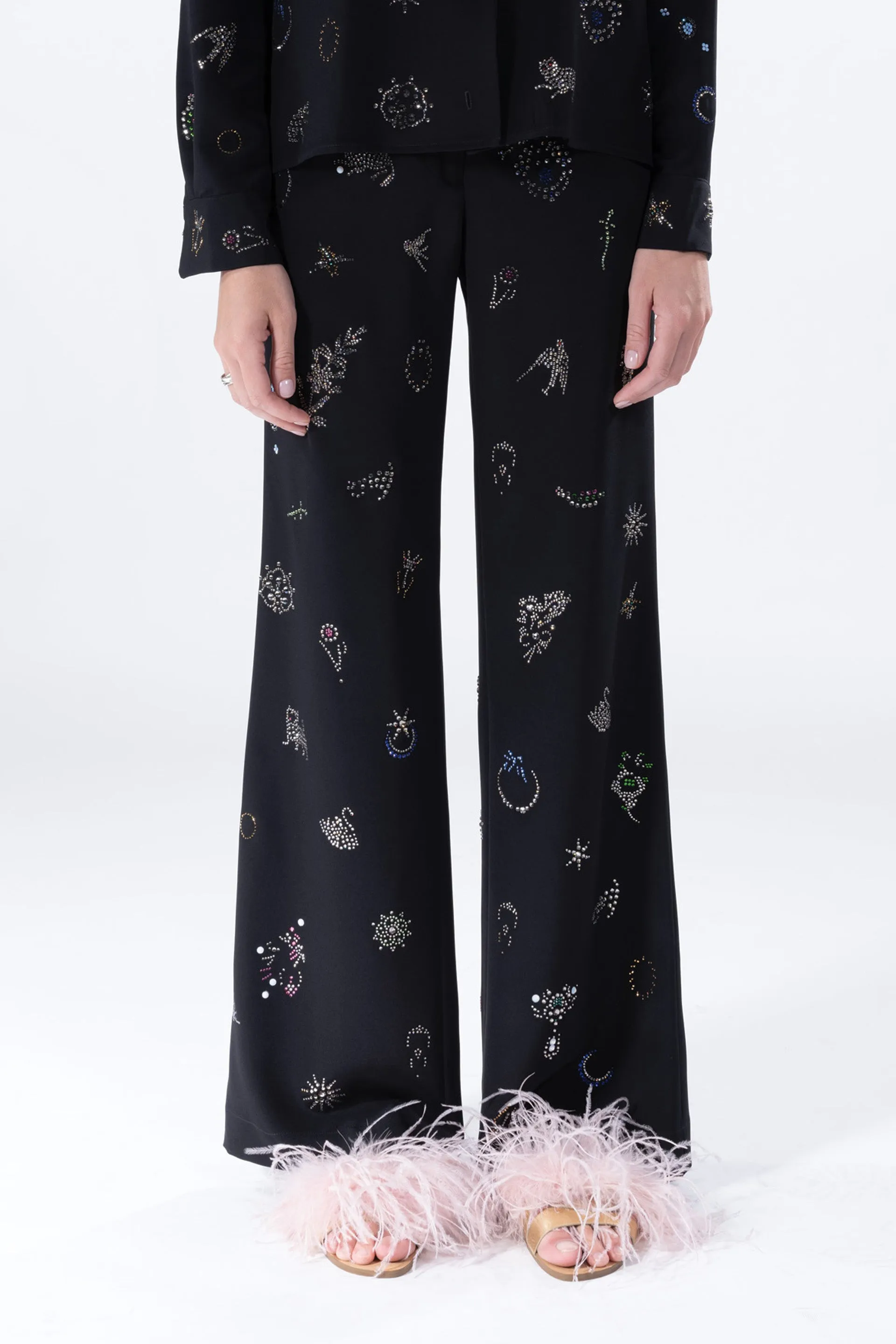 'VICTORIAN PINS' WIDE LEG TROUSERS