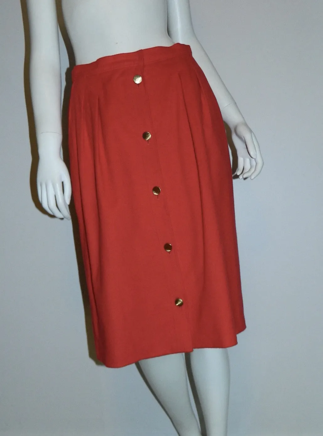 vintage 1980s skirt red cashmere Loro Piana button front midi skirt M