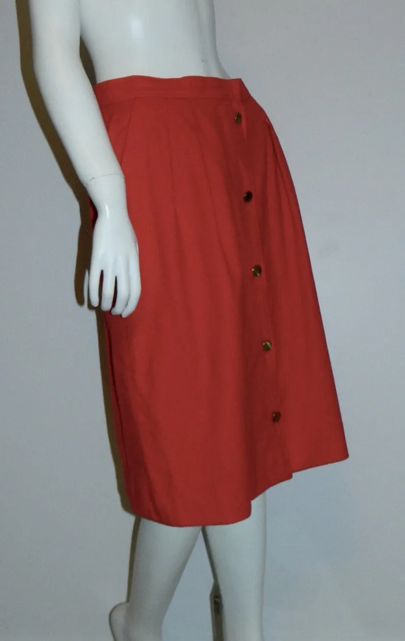 vintage 1980s skirt red cashmere Loro Piana button front midi skirt M