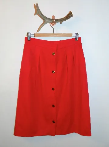 vintage 1980s skirt red cashmere Loro Piana button front midi skirt M