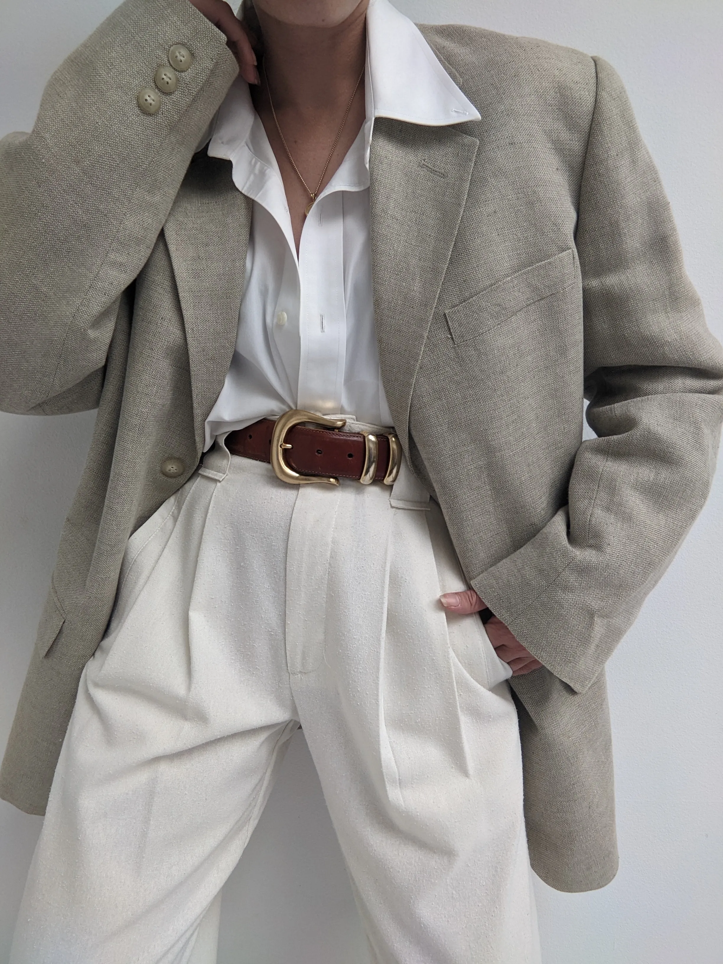 Vintage Wheat Woven Linen Blazer