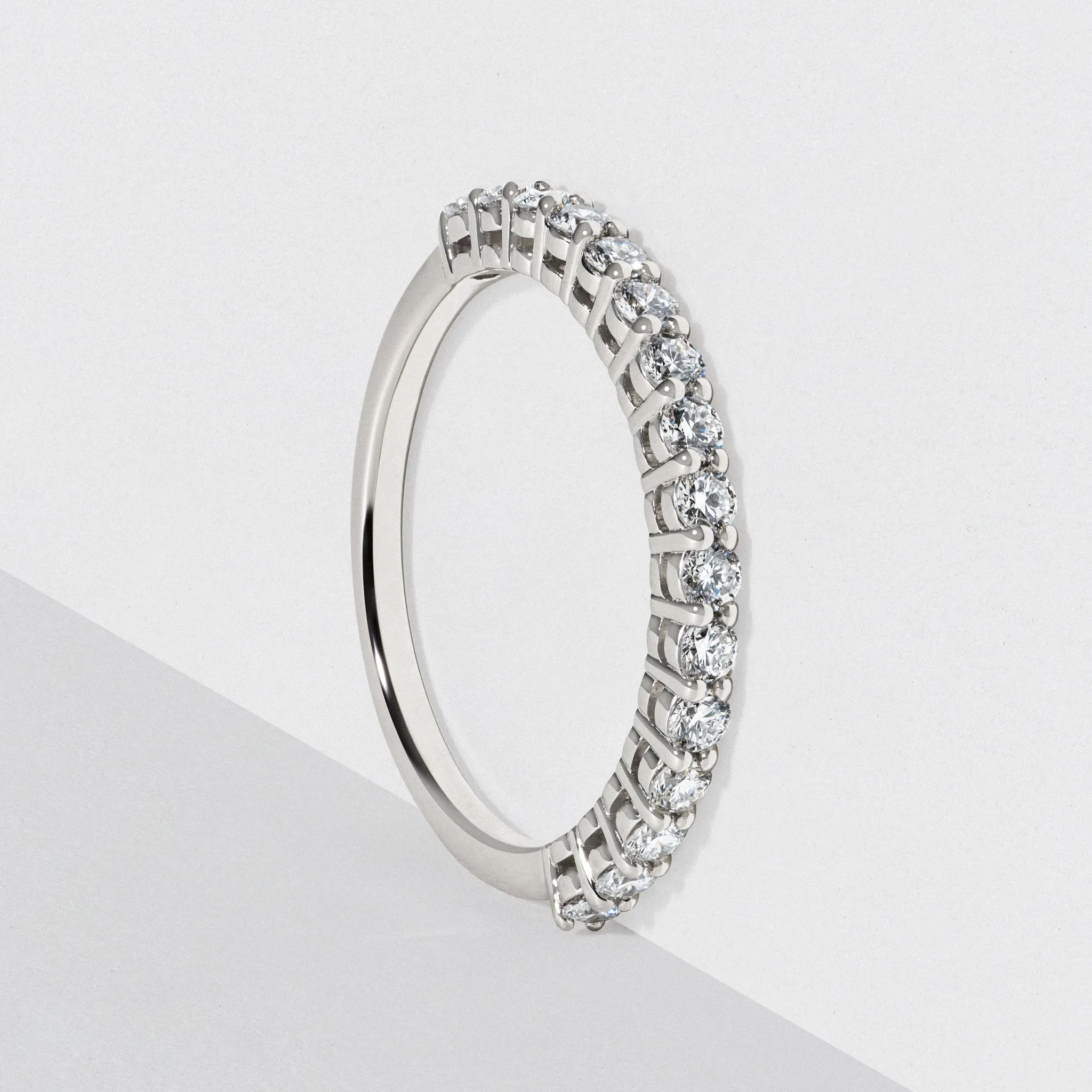 White Gold Diamond Half Eternity Wedding Band - Polished 2mm