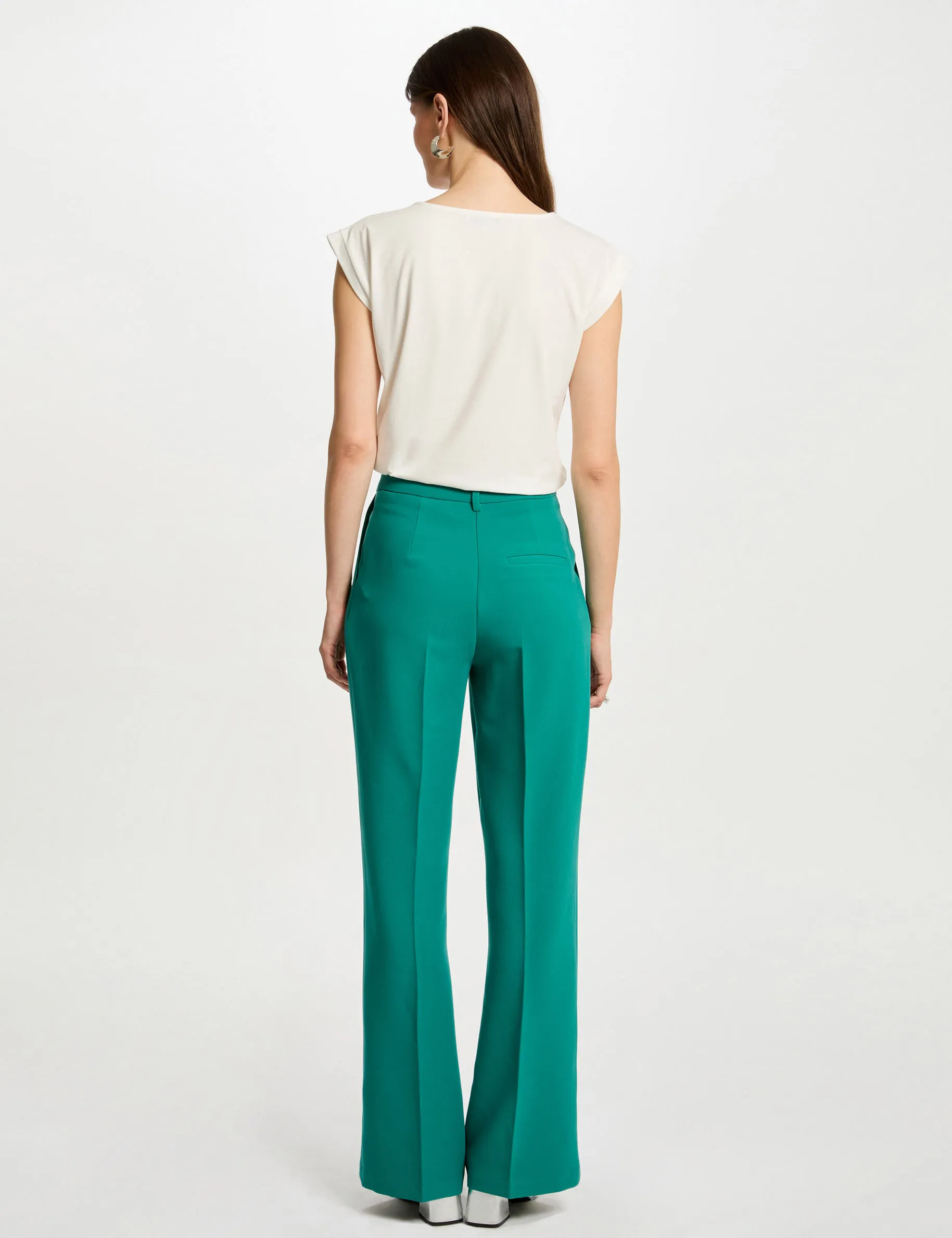 Wide leg trousers with darts mid-green women