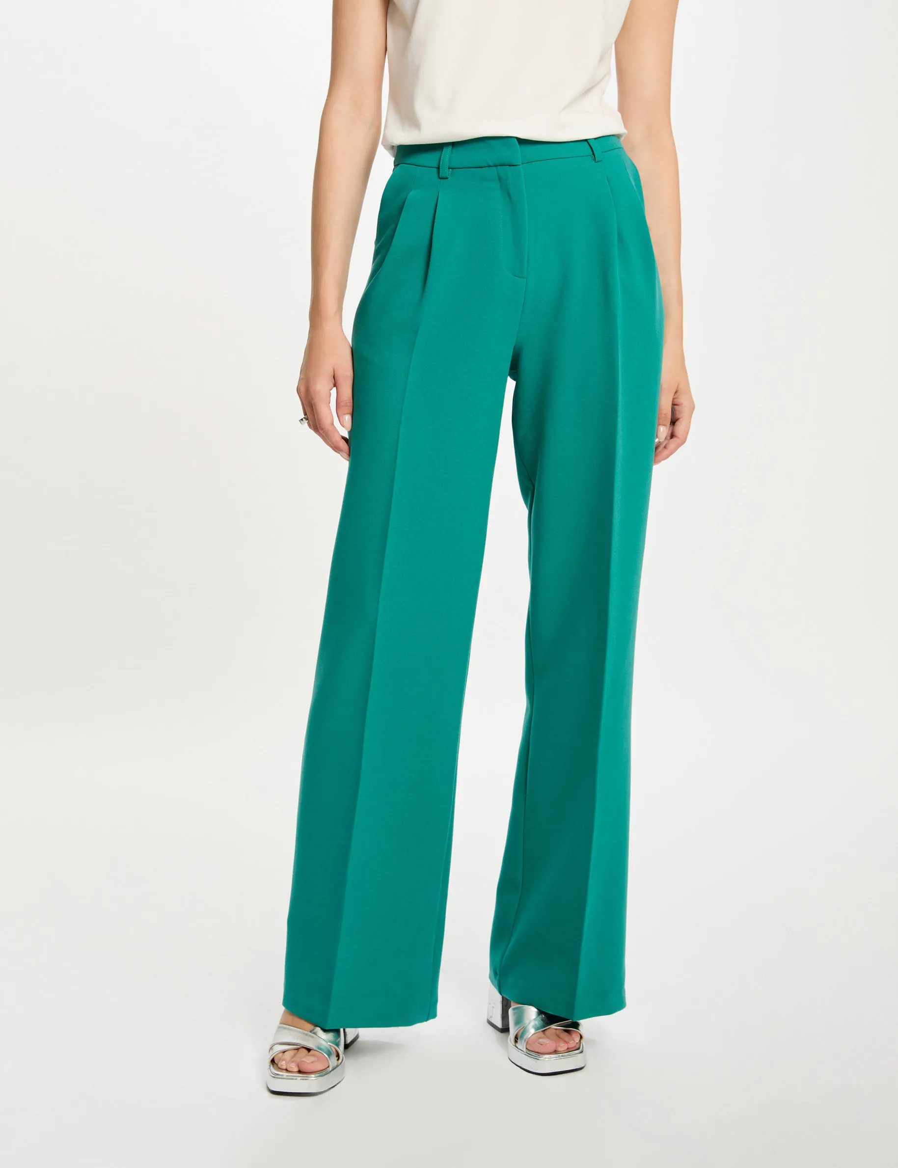 Wide leg trousers with darts mid-green women