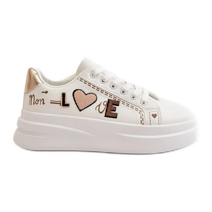 Women's Sneakers On The Platform With Decorative Inscription Love White Orlian