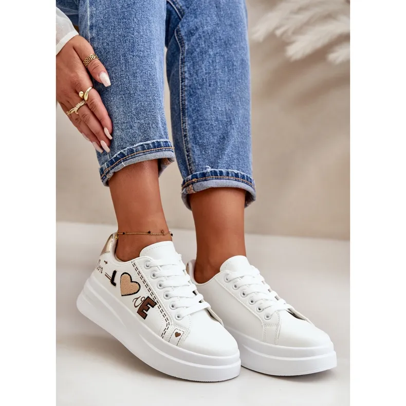 Women's Sneakers On The Platform With Decorative Inscription Love White Orlian