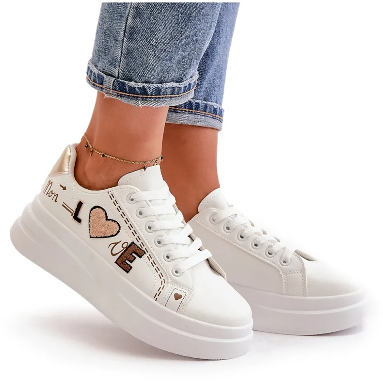 Women's Sneakers On The Platform With Decorative Inscription Love White Orlian