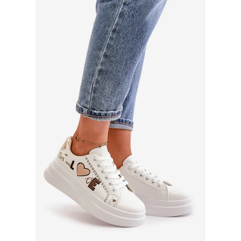 Women's Sneakers On The Platform With Decorative Inscription Love White Orlian