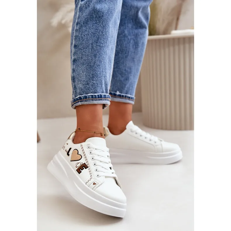 Women's Sneakers On The Platform With Decorative Inscription Love White Orlian