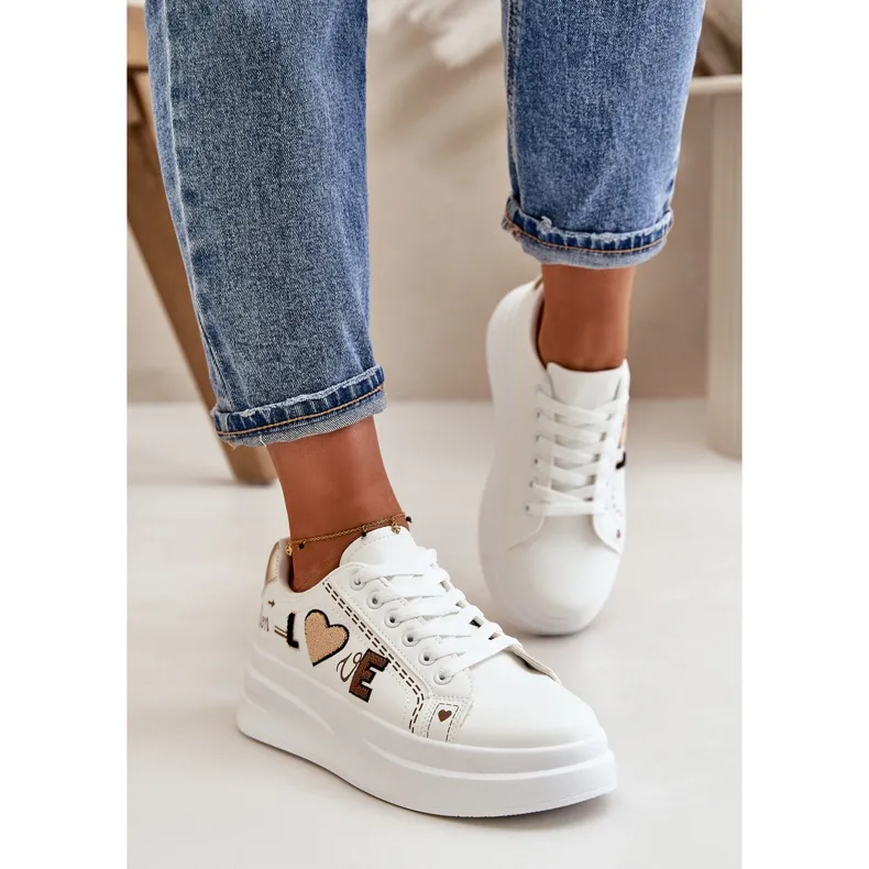 Women's Sneakers On The Platform With Decorative Inscription Love White Orlian