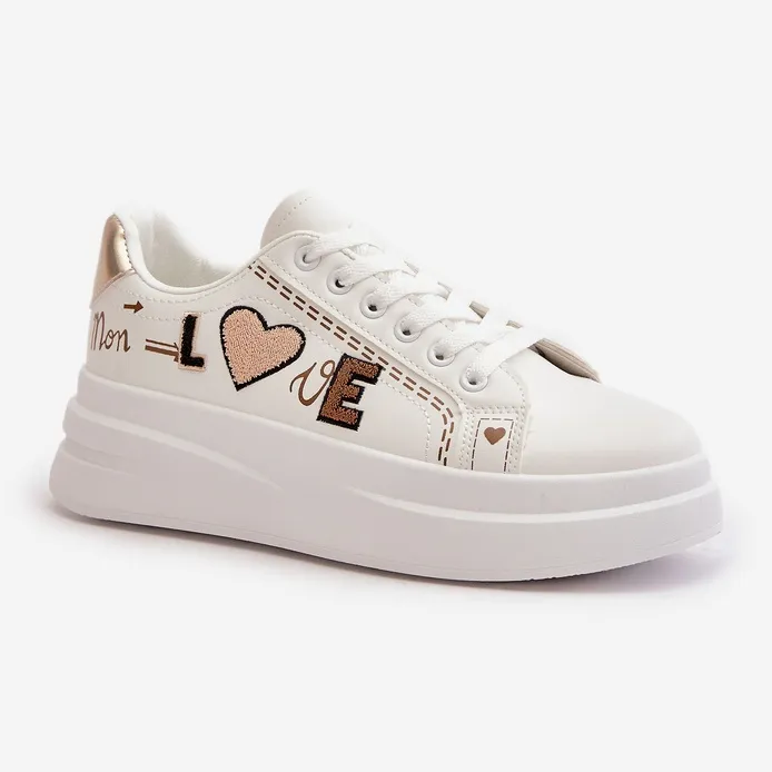 Women's Sneakers On The Platform With Decorative Inscription Love White Orlian