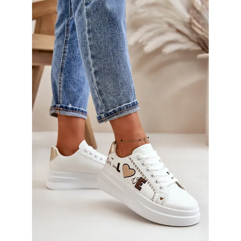 Women's Sneakers On The Platform With Decorative Inscription Love White Orlian