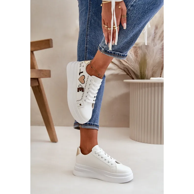 Women's Sneakers On The Platform With Decorative Inscription Love White Orlian