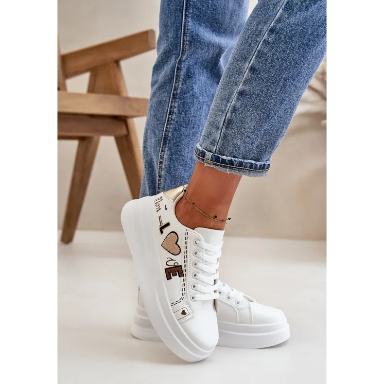 Women's Sneakers On The Platform With Decorative Inscription Love White Orlian