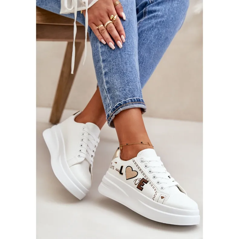 Women's Sneakers On The Platform With Decorative Inscription Love White Orlian