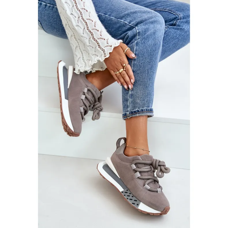 Women's Suede Sneakers On A Platform With Thick Lacing Artiker 54C1463 Gray grey